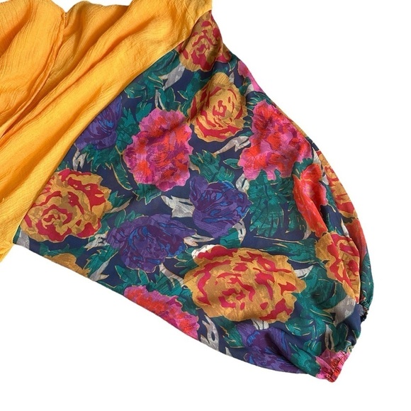Umgee Blouse Size S Orange Multicolor Floral Ballon Sleeve Oversized Boho - Picture 7 of 10
